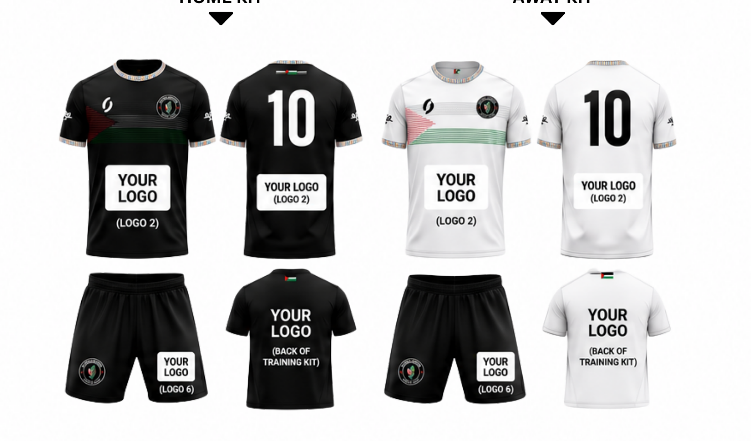 Home and away kit mockups showing sponsor logo placement on the back of the shirt