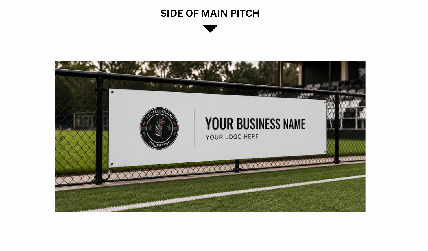 Pitch-side billboard mockup showing a sponsor business name and logo